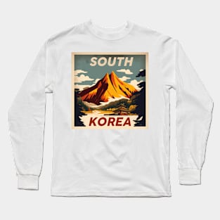 South Korea Mountain Vintage Travel Art Poster Long Sleeve T-Shirt